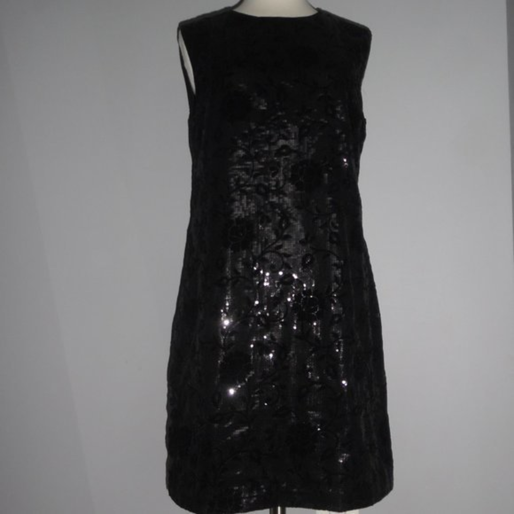 The‎ Kooples Sequin Sleeveless Cocktail Velvet Floral Black Shift Elegant Dress